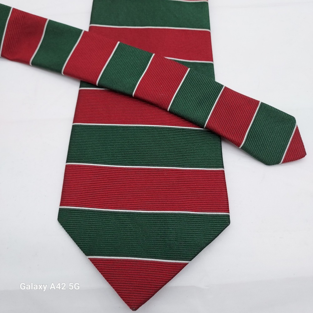 Brooks Brothers Makers Silk Tie Green Red Repp Stripe Hand Made USA Men Tie